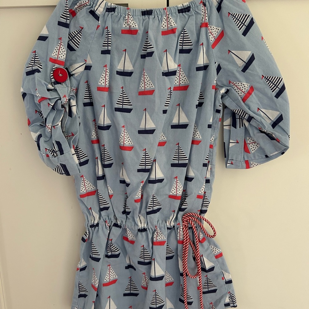 Red and Blue Off the Shoulder Puff Sleeve Sundress